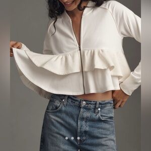 Anthropologie Tiered Ruffled Zip-Up Babydoll Knit Jacket NWT!